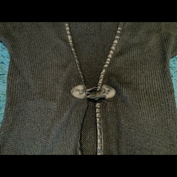 Faux Leather Trim Knit Cardigan - Picture 4 of 5